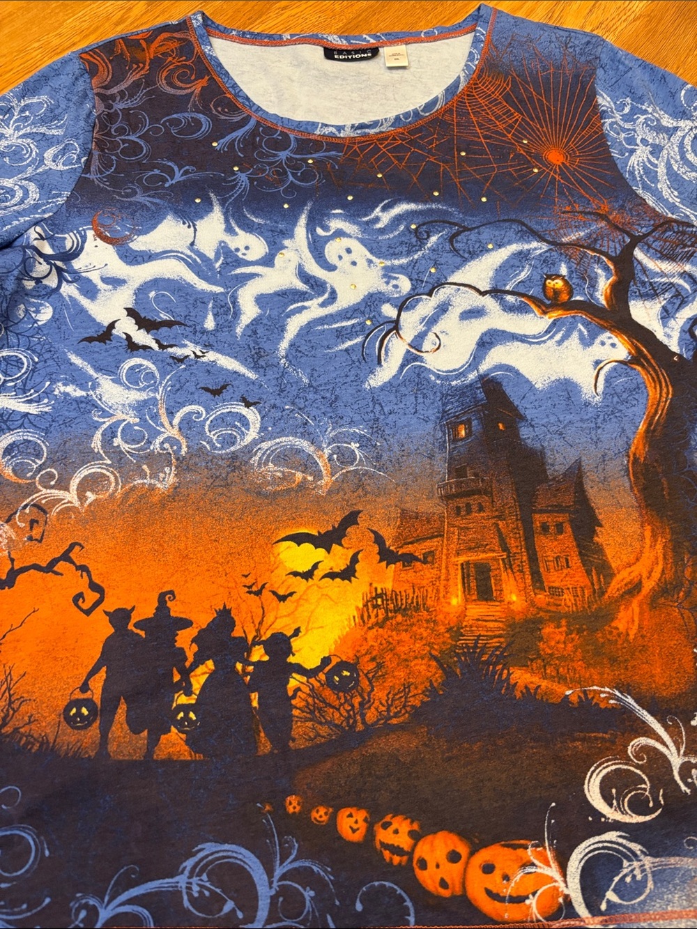 Y2K Basic Editions Blue & Orange Halloween Graphic Top. Size XXL